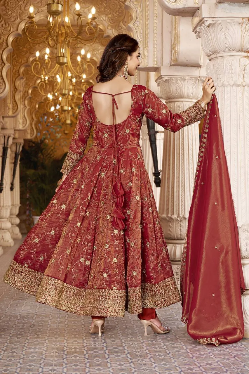 STD 6140 Heavy Cosmos With Heavy Semi & Embroidered work Anarkali Gown Pant Dupatta Set Wholesale
