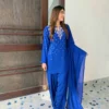 C585 242 Franch Crap Fully Beads & Embroidery Work Kurti Pant Dupatta Set Wholesale Surat