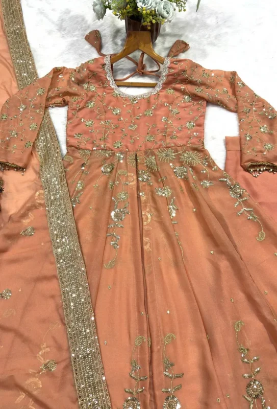 Latest STD 6108 Star Georgette With Zari & Embroidery Work Anarkali Suit Set Wholesale 2026
