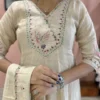 RRD 2001 Chanderi With Embroidery Work Top Bottom Dupatta Set Wholesale Supplier