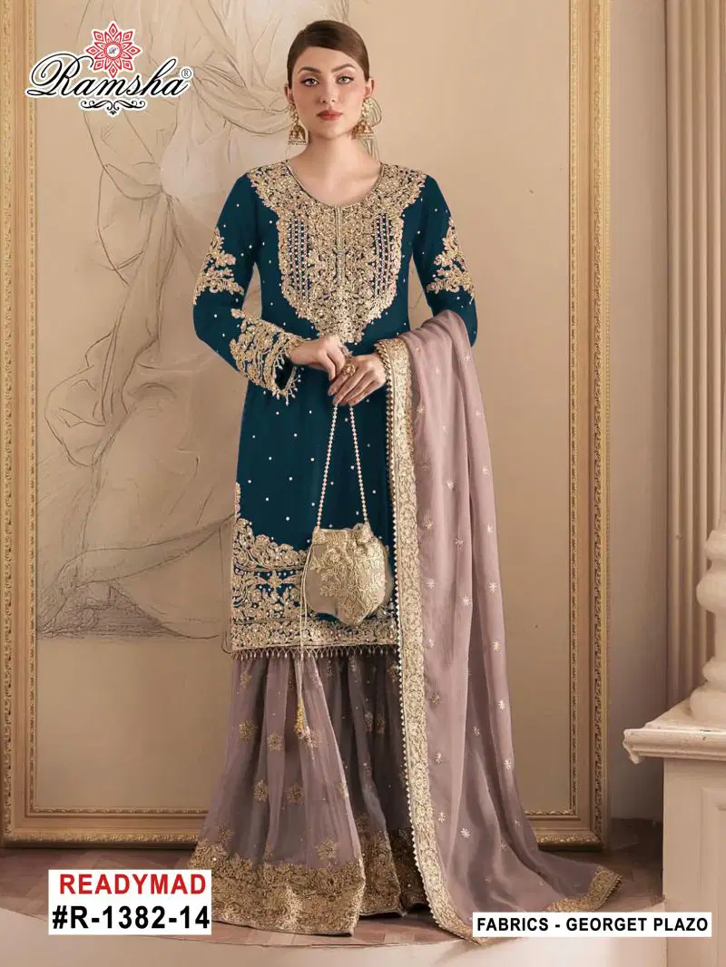 Ramsha R 1382 Nx Georgette Embroidery Work Pakistani Salwar Kameez Wholesale
