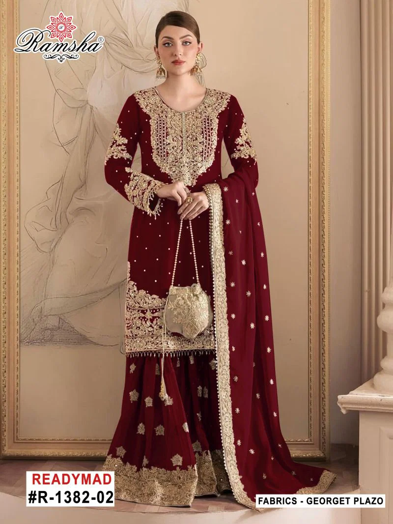 Ramsha R 1382 New Colors Georgette Embroidery Work Pakistani Salwar Kameez Suits Wholesale