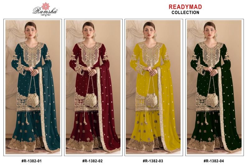 Latest Ramsha R 1382 New Colors Georgette Embroidery Work Pakistani Salwar Kameez Suits Wholesale 2026