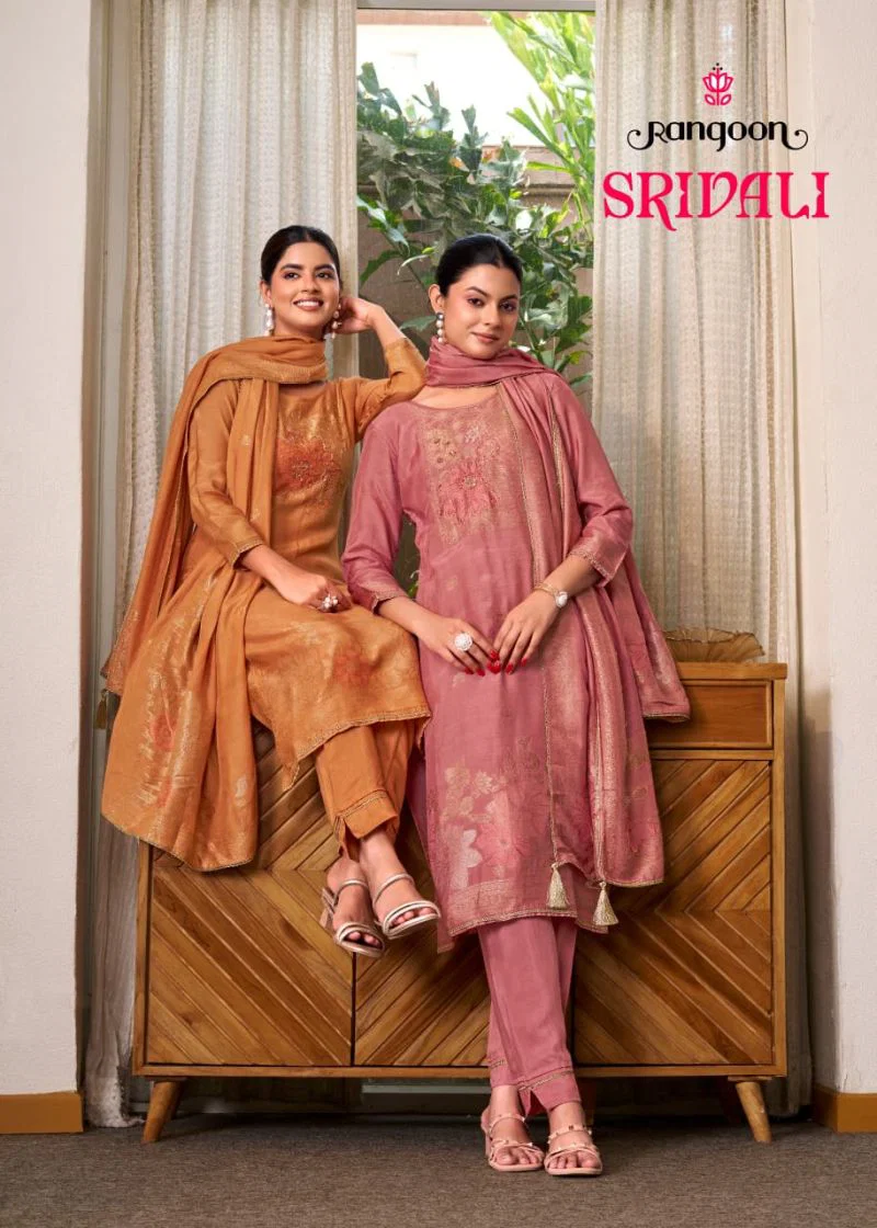 Rangoon Srivali Muslin Jacquard Khatli Hand Work Salwar Kameez Collection Wholesale