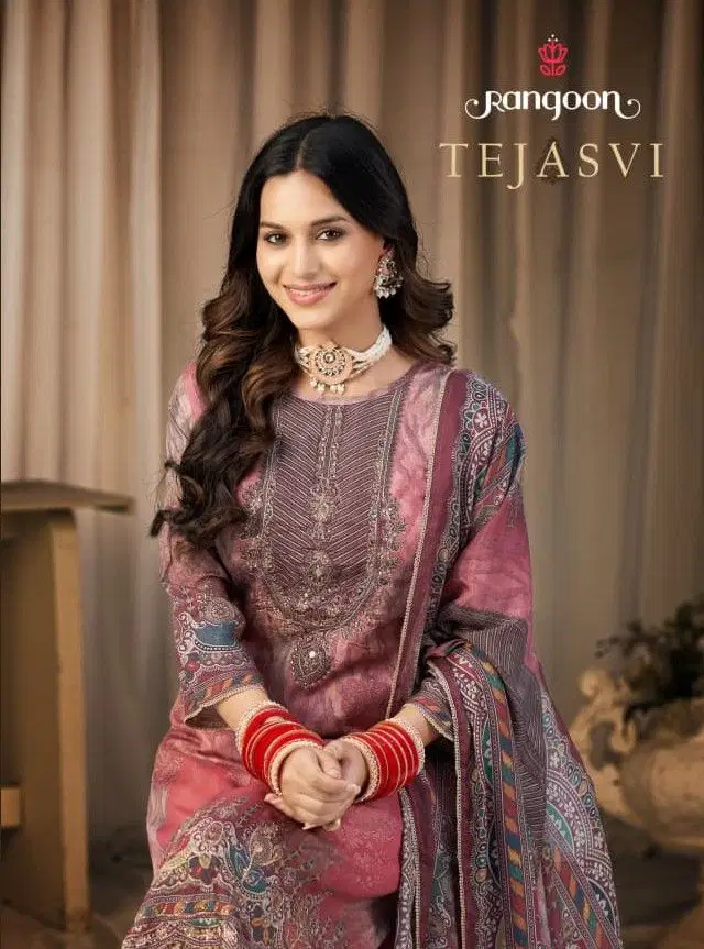 Rangoon Tejasvi Maslin Digital Print Swarovski Diamond Work Salwar Kameez Wholesale