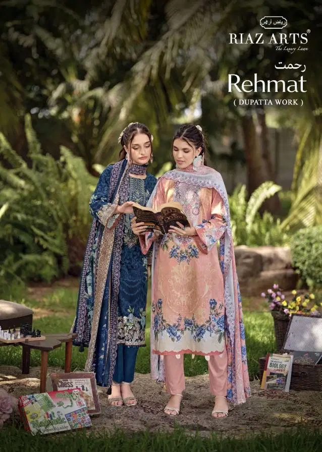 Riaz Arts Rehmat Cambric Cotton Print Embroidered Dress Material Wholesale