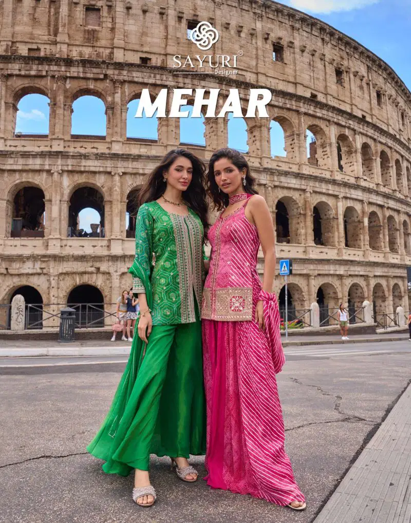 Sayuri Mehar Simar Silk Embroidered Kurti With Sharara Dupatta Collection Wholesale