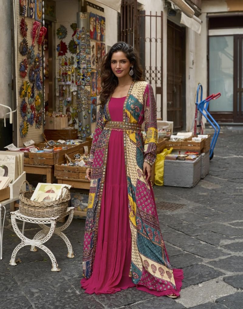Beautiful Sayuri Pakhi Crepe Silk Embroidered Festival Wear Gown Koti With Belt Collection Wholesale 2026