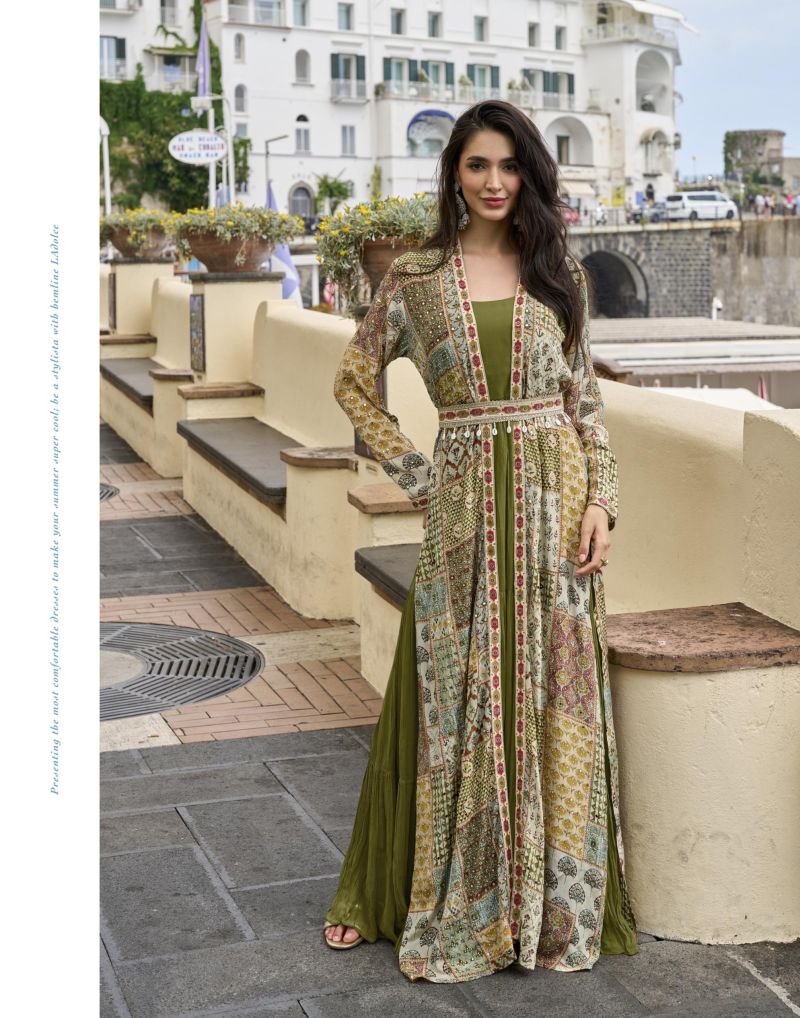Beautiful Sayuri Pakhi Crepe Silk Embroidered Festival Wear Gown Koti With Belt Collection Wholesale 2026