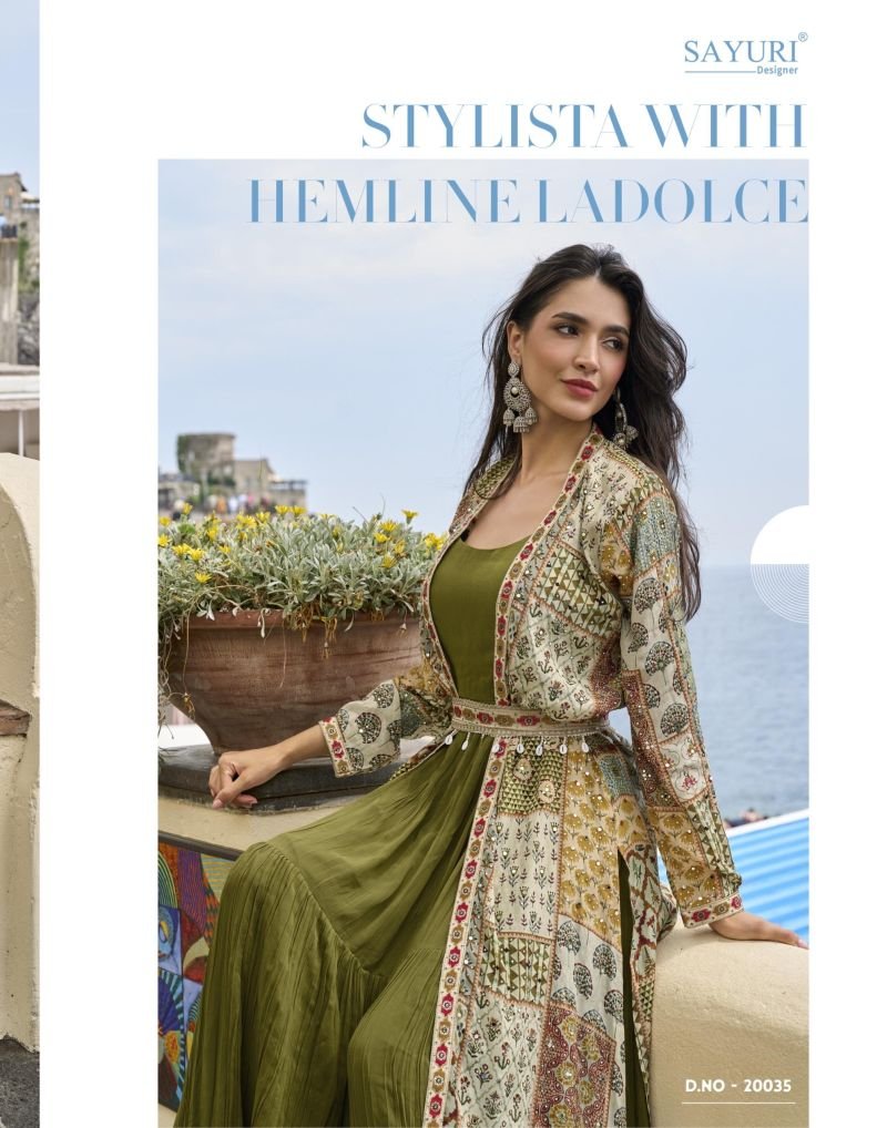Beautiful Sayuri Pakhi Crepe Silk Embroidered Festival Wear Gown Koti With Belt Collection Wholesale 2026