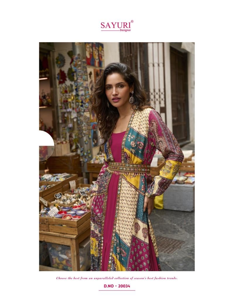 Beautiful Sayuri Pakhi Crepe Silk Embroidered Festival Wear Gown Koti With Belt Collection Wholesale 2026