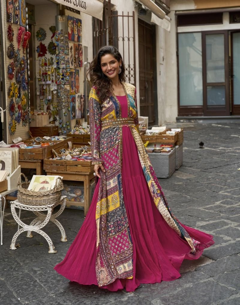 Beautiful Sayuri Pakhi Crepe Silk Embroidered Festival Wear Gown Koti With Belt Collection Wholesale 2026