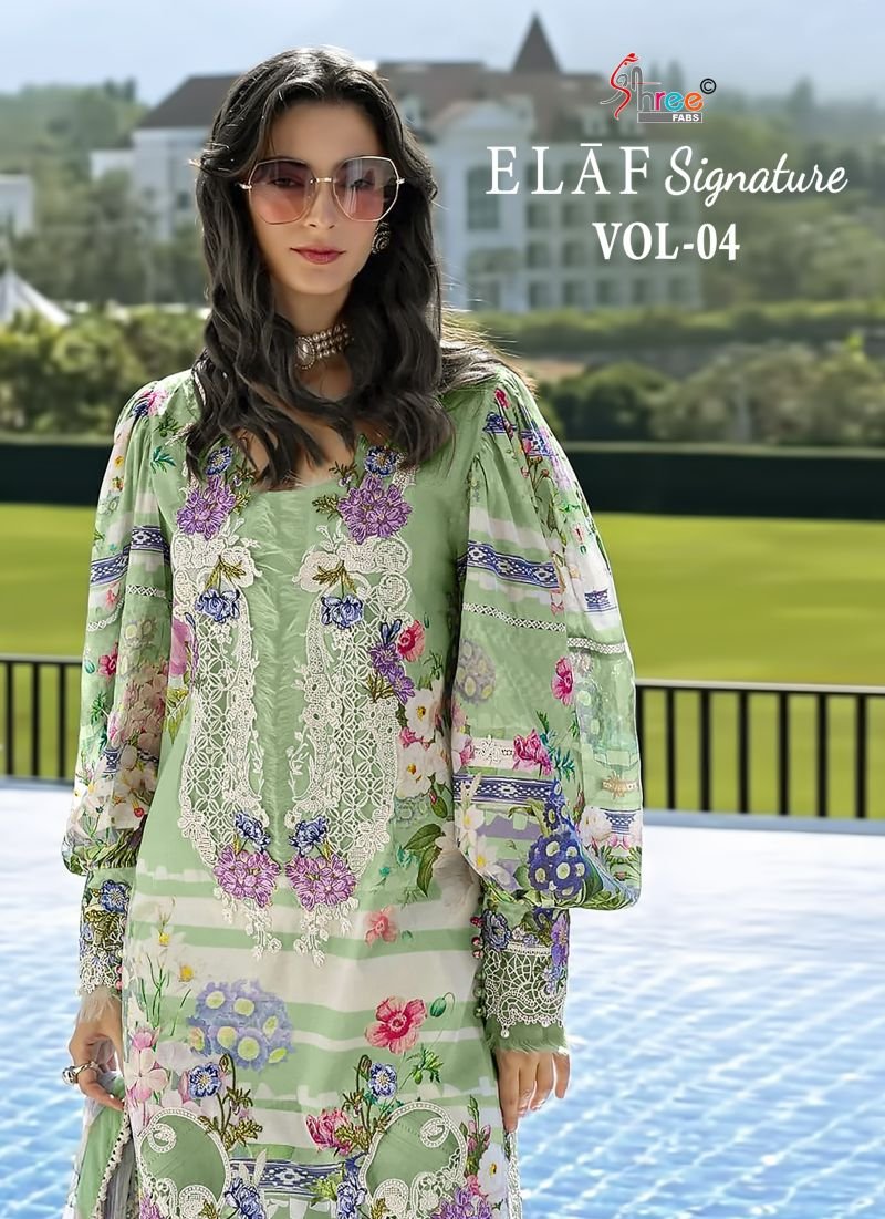 Shree Elaf Signature Vol 4 Chiffon Dupatta Cotton Print Embroidered Salwar Kameez Wholesale