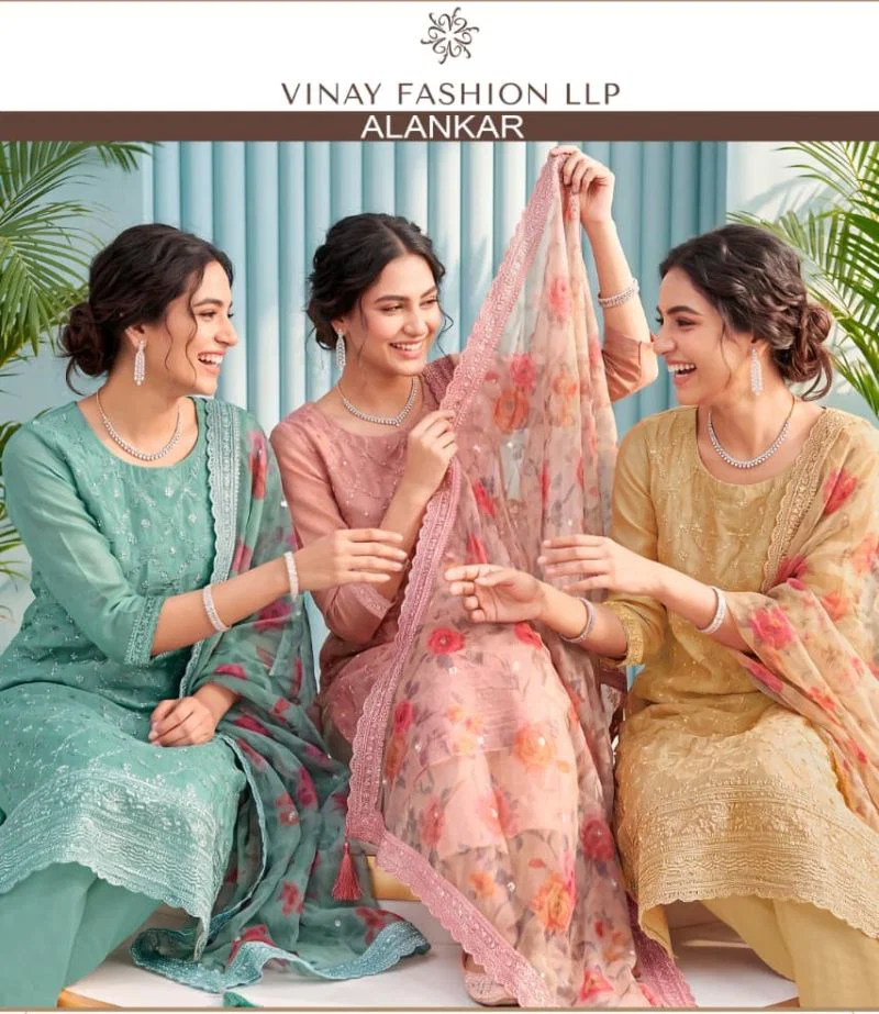 Vinay Kuleesh Alankar Gold Silk Embroidered Salwar Kameez Wholesale