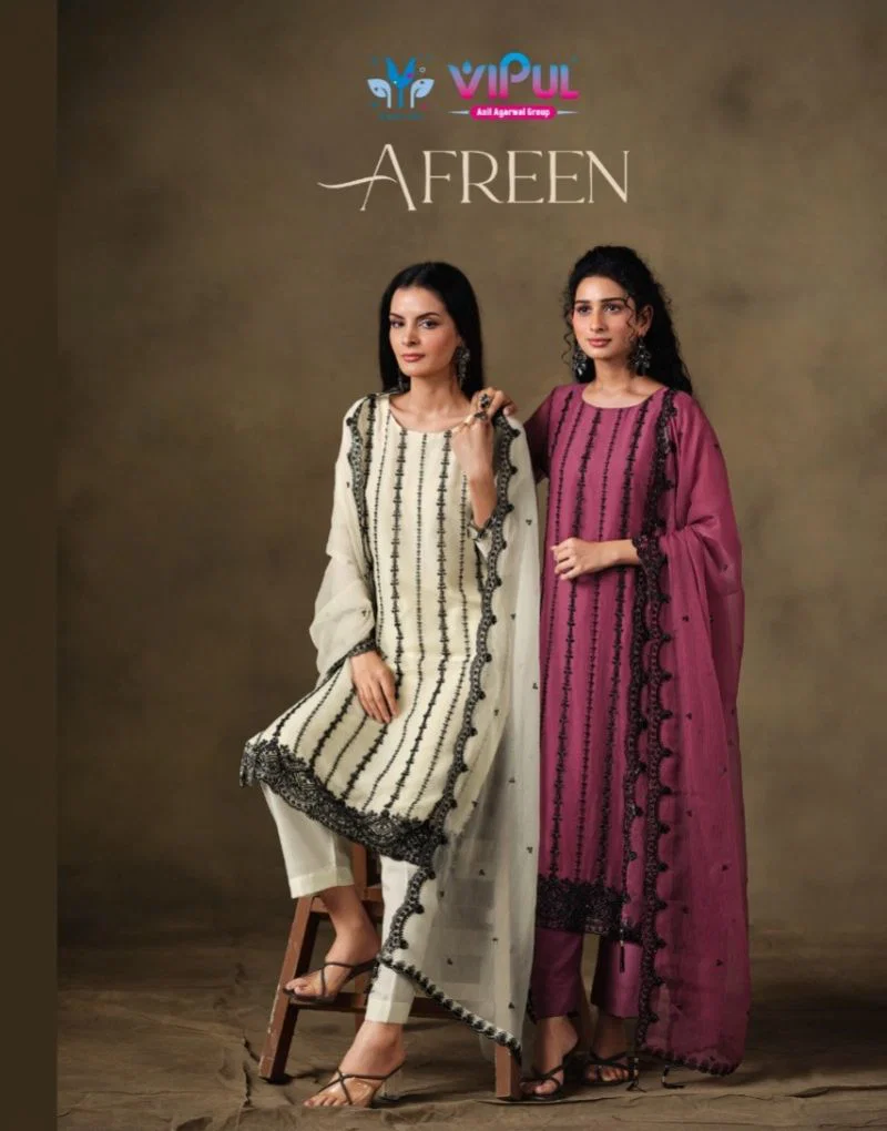 Vipul Afreen Crinkle Chiffon Beads Work Salwar Kameez Collection Wholesale