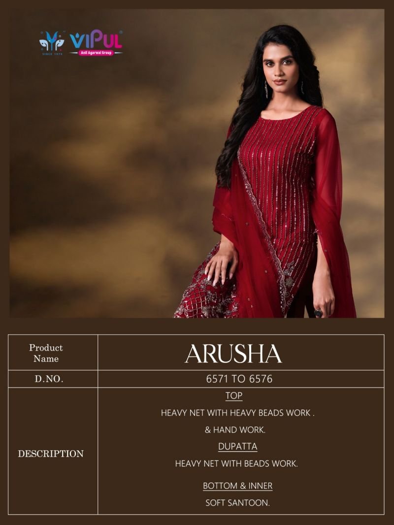 Vipul Arusha Net Heavy Beads Work Salwar Kameez Collection Wholesale
