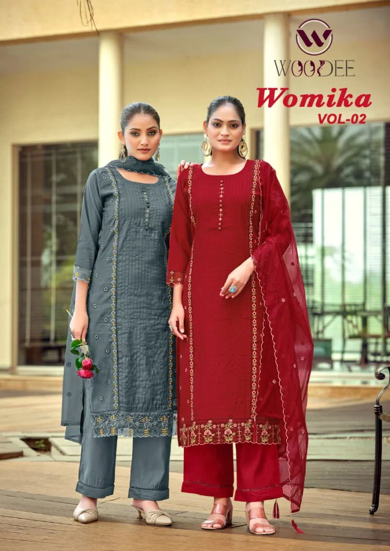 Woodee Womika Vol 2 Viscose Roman Silk Kurti With Bottom Dupatta Wholesale