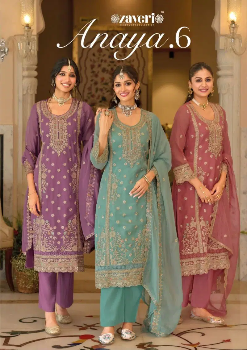 Zaveri Anaya Vol 6  Soft Organza Embroidered Salwar Kameez Collection Wholesale