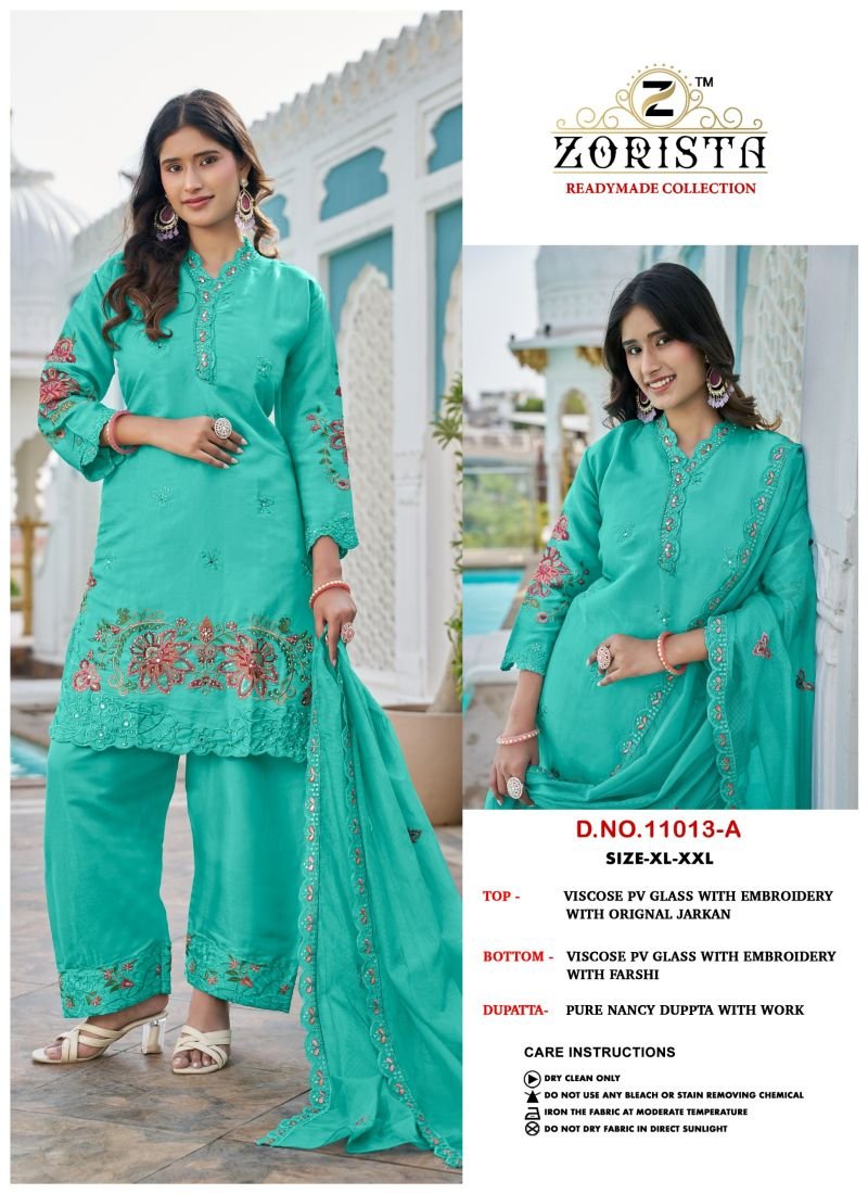 Latest Zorista 11013 A To D Pv Glass Silk Embroidered Salwar Kameez Wholesale 2026