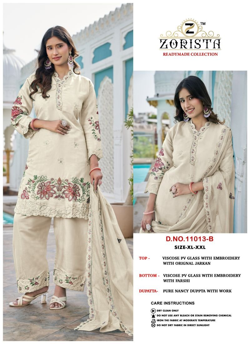 Latest Zorista 11013 A To D Pv Glass Silk Embroidered Salwar Kameez Wholesale 2026