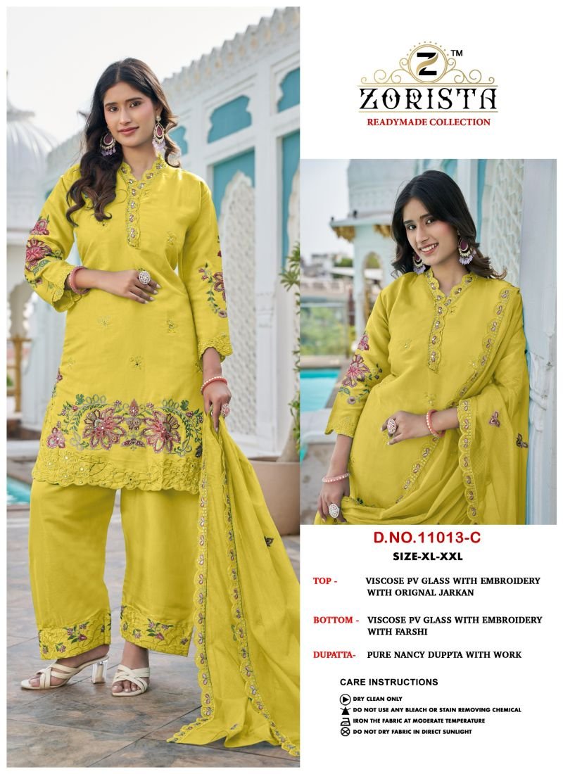Latest Zorista 11013 A To D Pv Glass Silk Embroidered Salwar Kameez Wholesale 2026