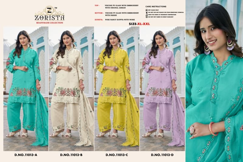 Latest Zorista 11013 A To D Pv Glass Silk Embroidered Salwar Kameez Wholesale 2026
