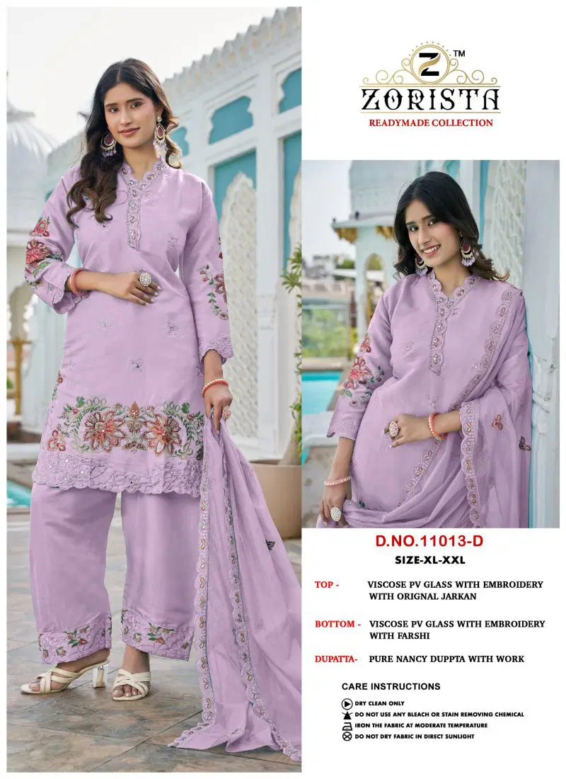 Latest Zorista 11013 A To D Pv Glass Silk Embroidered Salwar Kameez Wholesale 2026