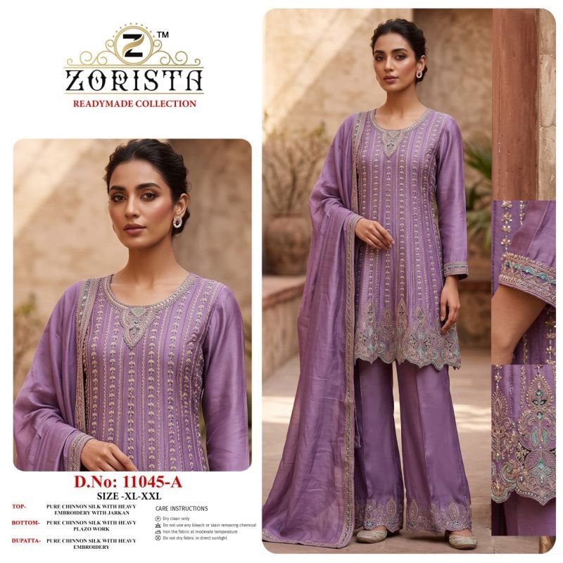 Buy Zorista 11045 A To D Chinon Silk Embroidered Salwar Kameez Wholesale 2026