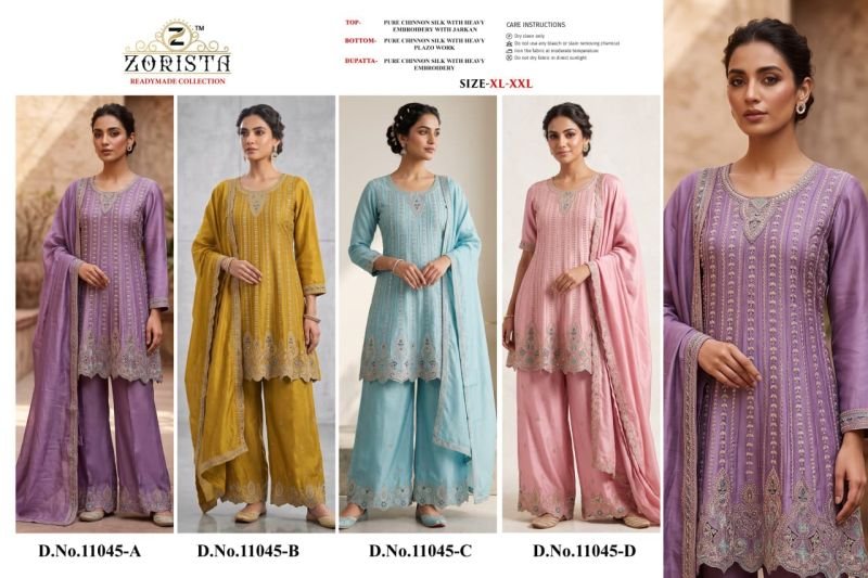 Buy Zorista 11045 A To D Chinon Silk Embroidered Salwar Kameez Wholesale 2026