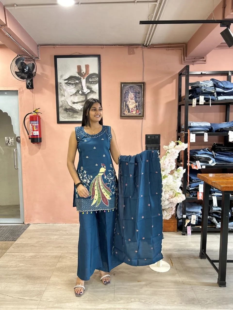 RRD 1399 Roman With Embroidery work Kurti Plazzo Dupatta Set Wholesale Surat