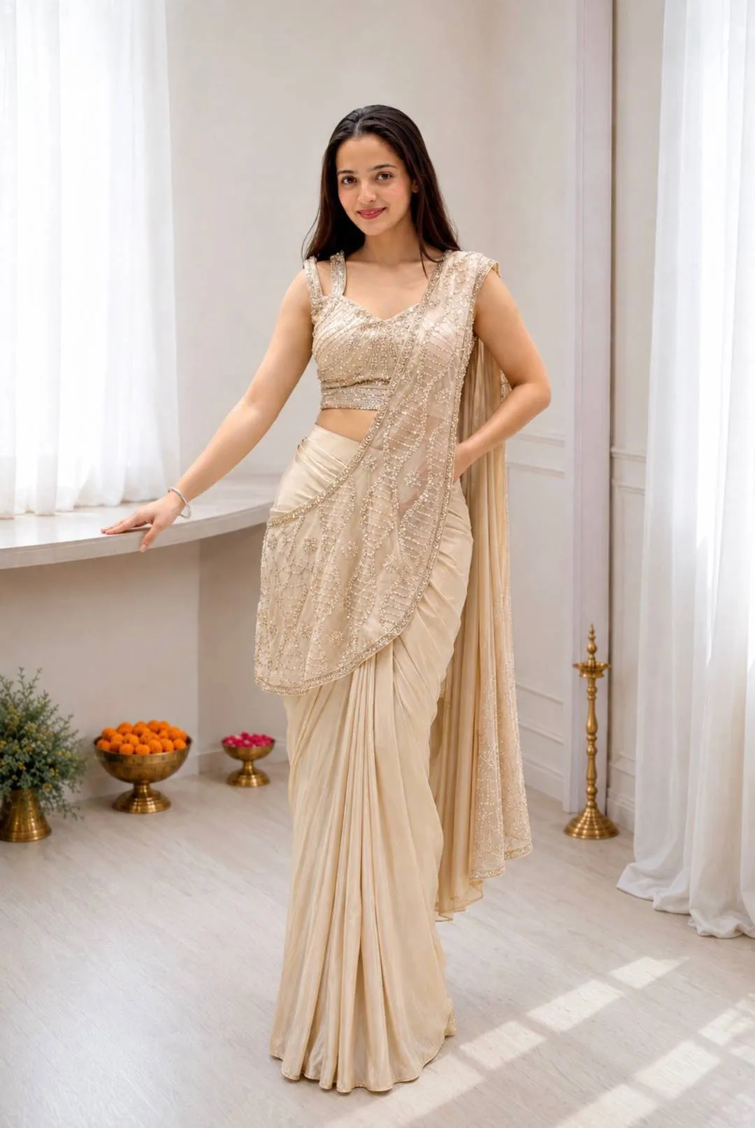 BDB 91 Crep Silk With Embroidery Work Ready To Wear Saree Wholesale Supplier