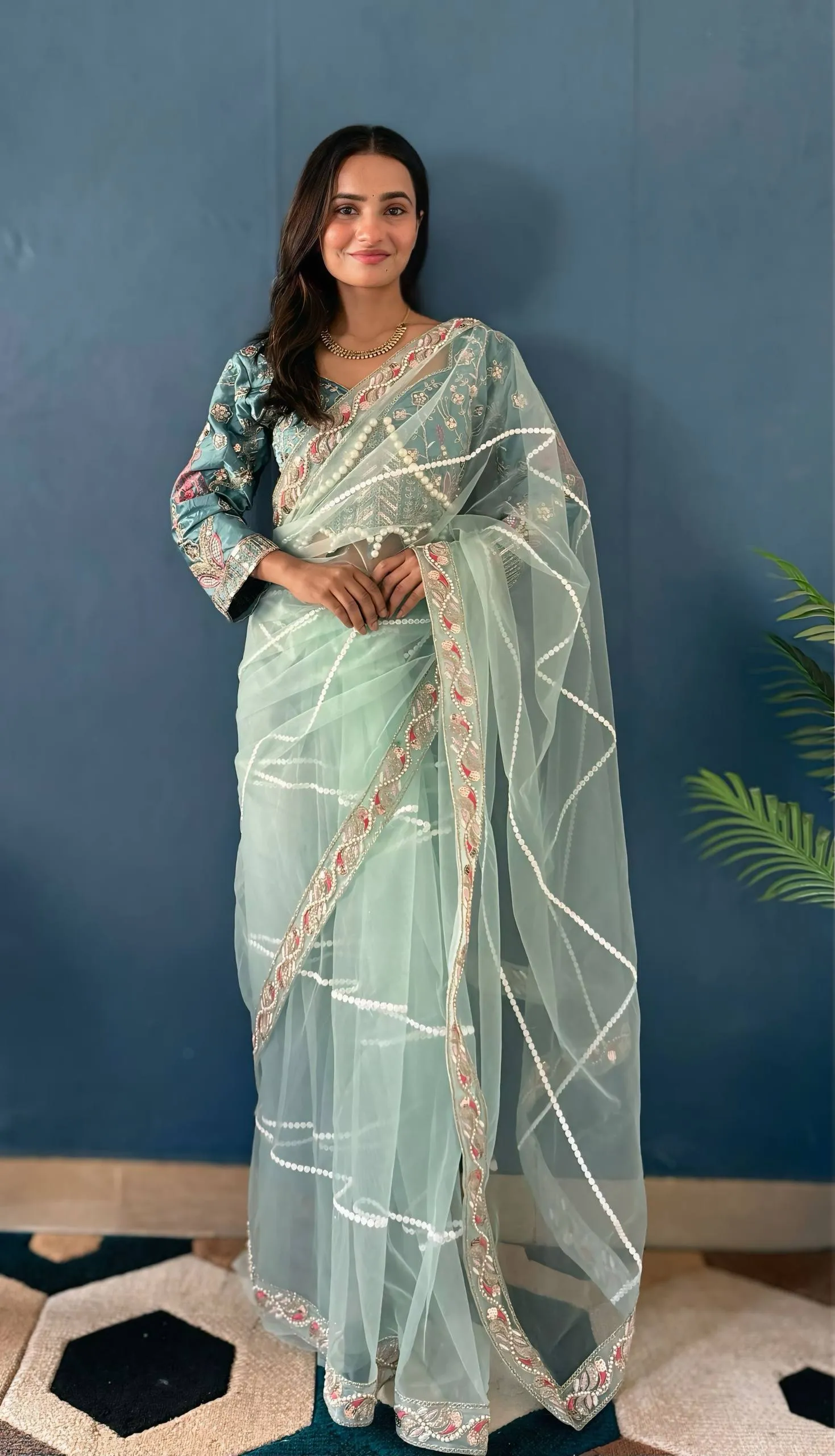 DKT 5070 Net With Embroidery Work Saree Wholesale Supplier