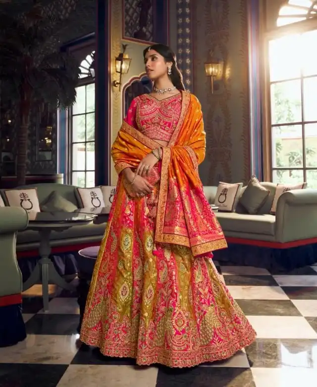 Vrindavan Vol 73 Banarasi Silk With Embroidery Stone & Zari Work Bridal Lehenga Choli Wholesale Surat