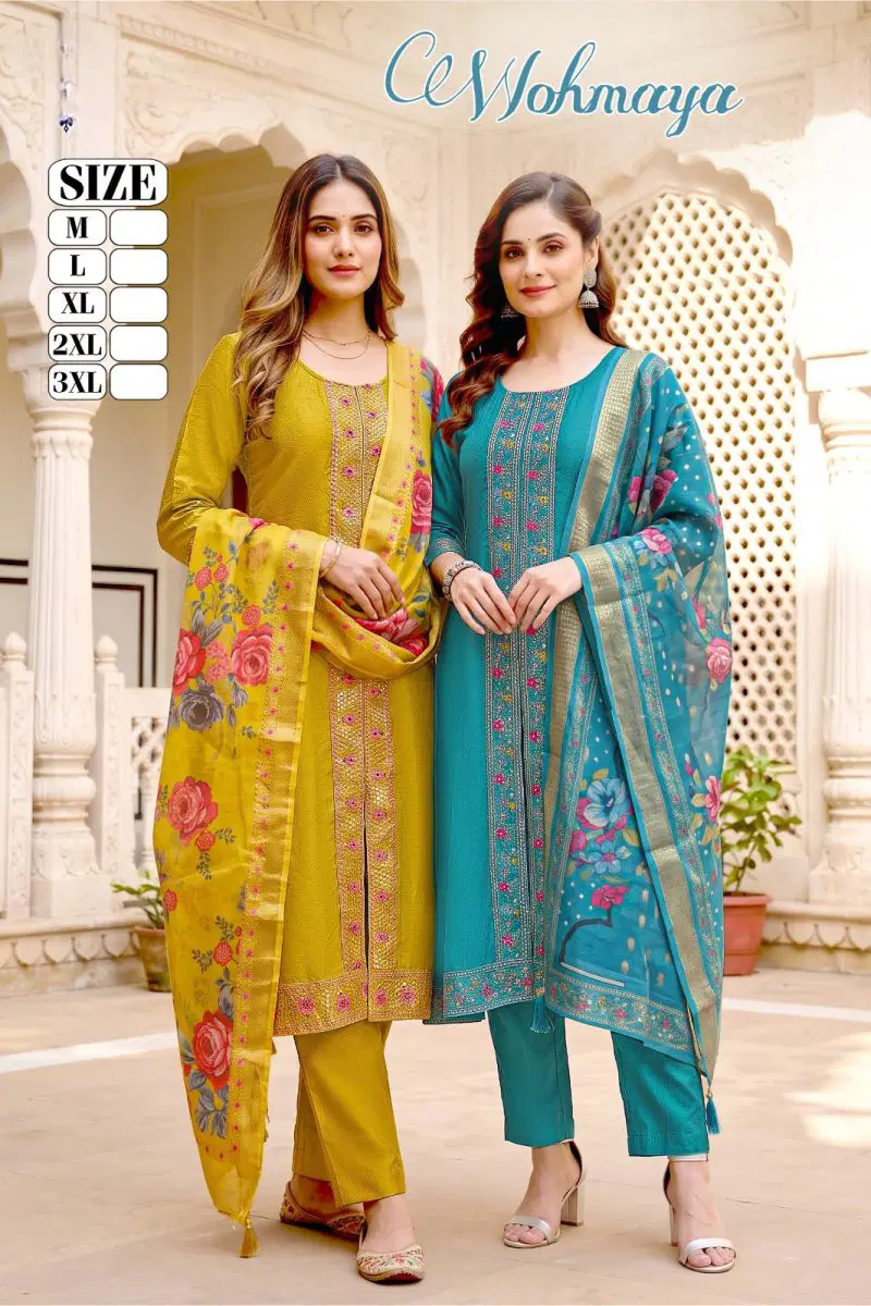 Wohmaya D No 5001 To 08 Vertican Silk Kurti With Bottom Dupatta Wholesale