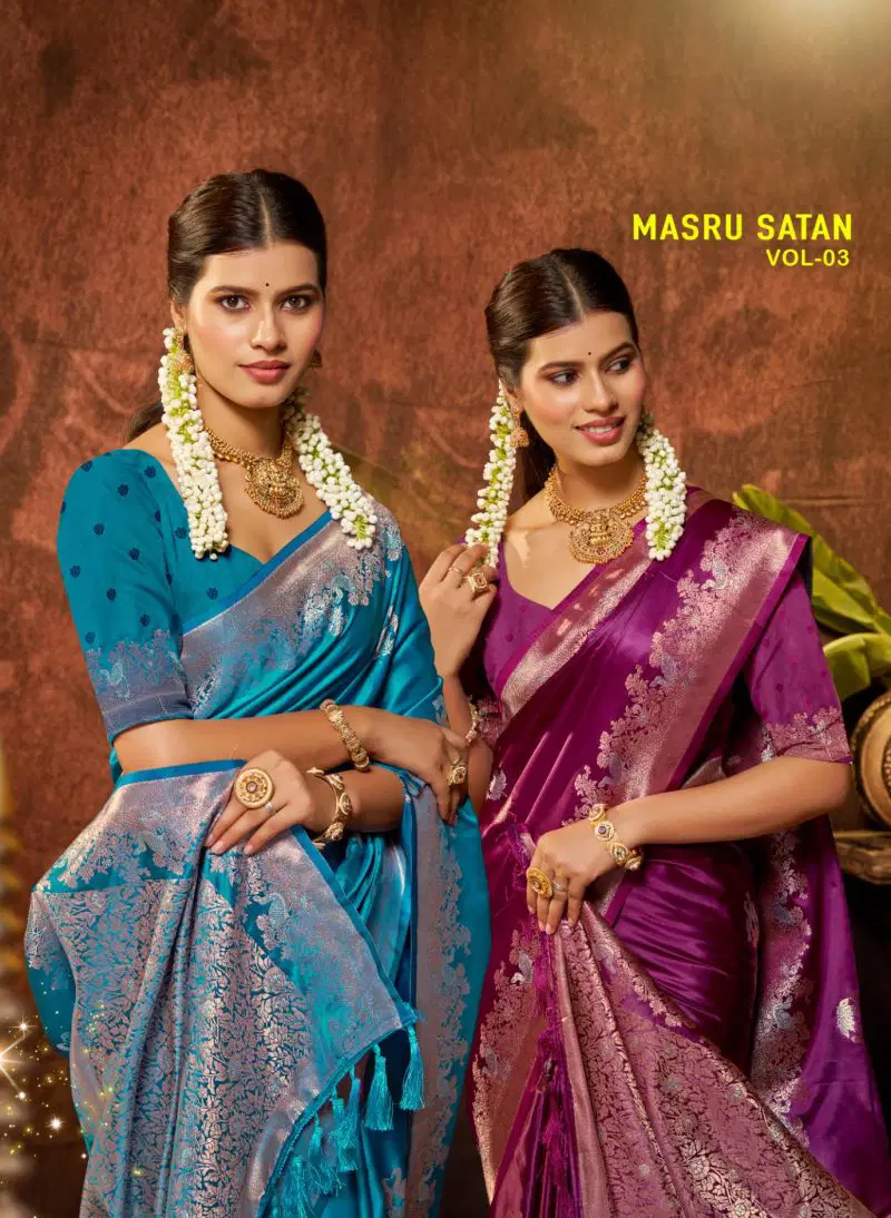 Bunawat Masru Satan Vol 3 Satin Silk Sangam Prints Saree Collection Wholesale