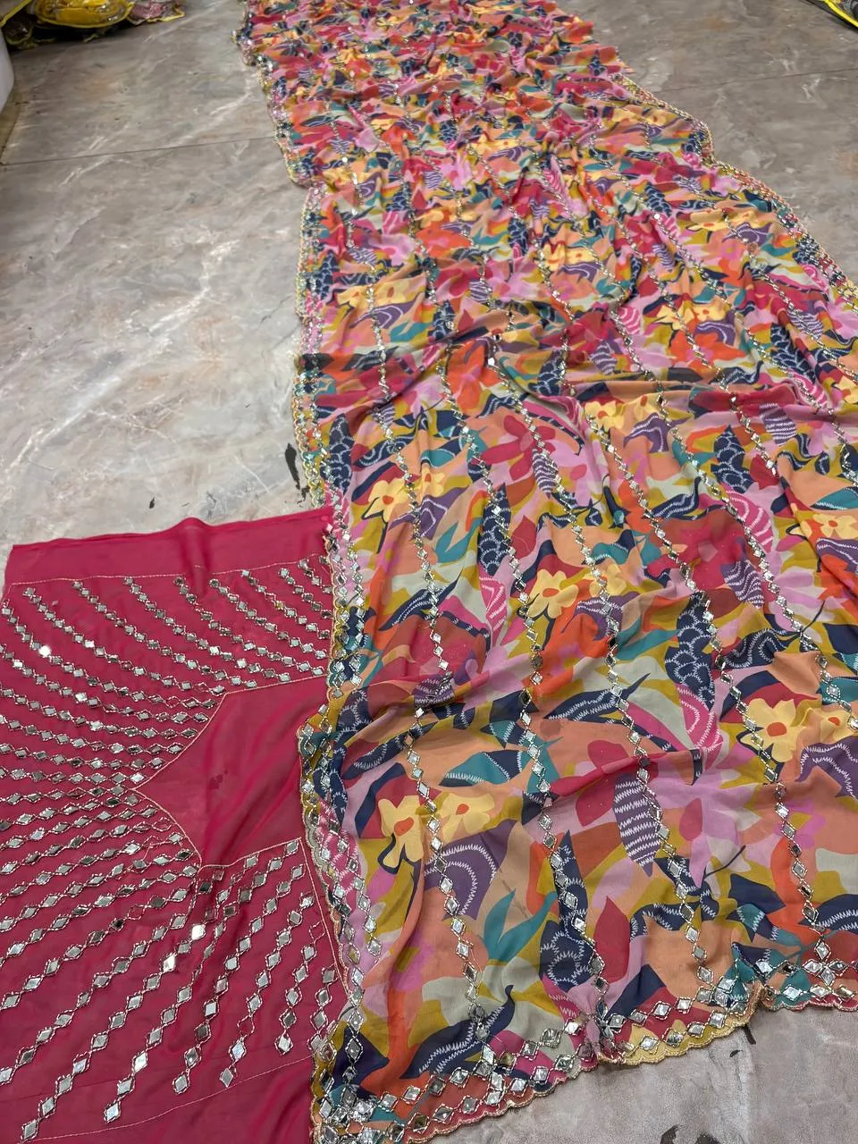 Beautiful SBD 1871 Star Georgette With Beads & Real Mirror Print Work Saree Wholesale Surat 2026