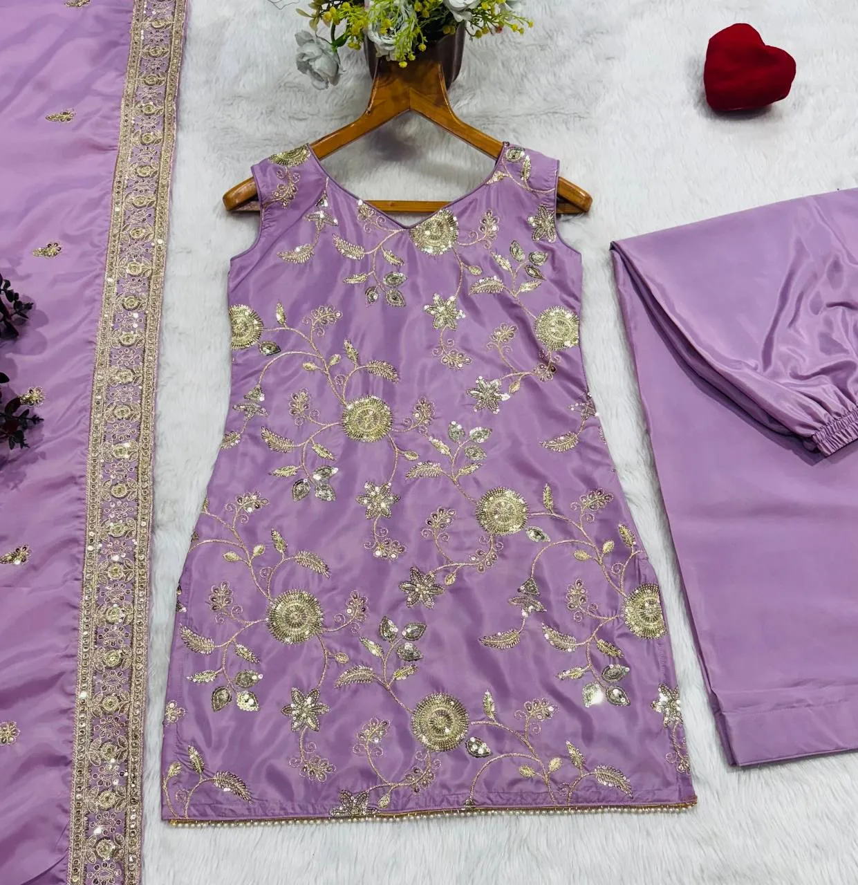 STD 6134 Heavy diamond Silk With Sequins Zari & Thread work Sarara Wholesale Surat
