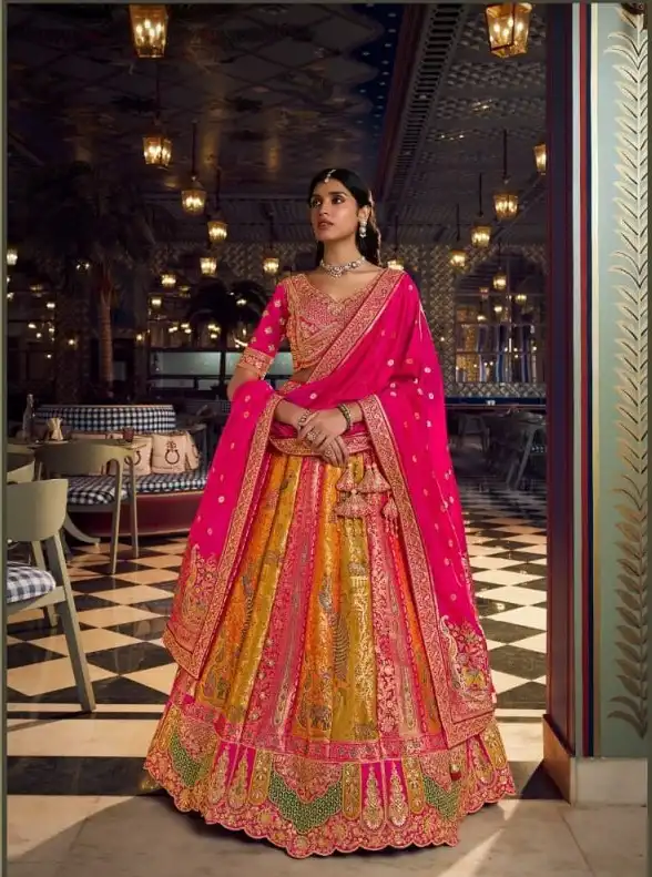 Vrindavan Vol 73 Banarasi Silk With Embroidery Stone & Zari Work Bridal Lehenga Choli Wholesale Surat
