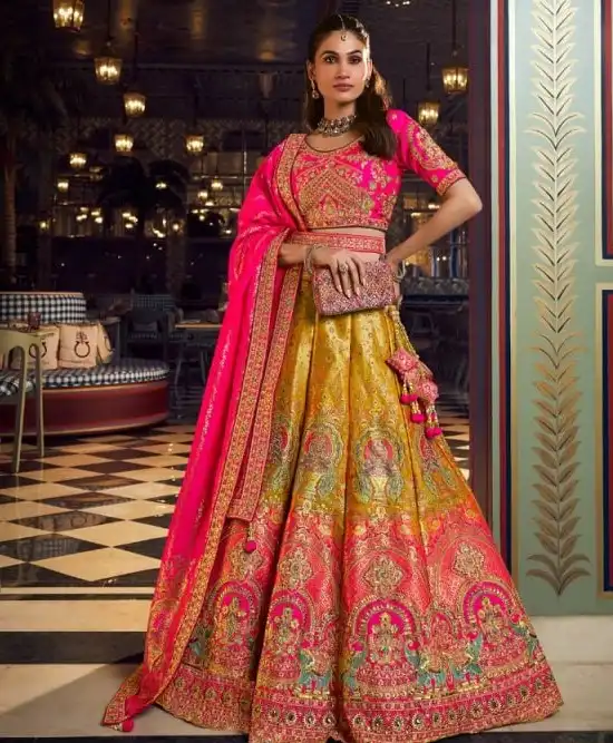 Vrindavan Vol 73 Banarasi Silk With Embroidery Stone & Zari Work Bridal Lehenga Choli Wholesale Surat