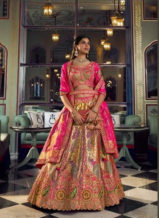 Vrindavan Vol 73 Banarasi Silk With Embroidery Stone & Zari Work Bridal Lehenga Choli Wholesale Surat