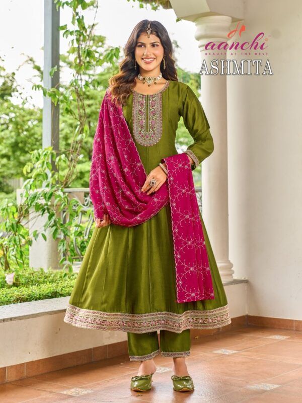 Latest Aanchi Ashmita Vol 2 Vichitra Silk Embroidered Anarkali Kurti With Bottom Dupatta Wholesale 2026