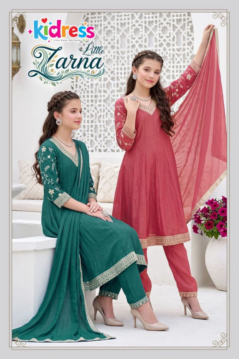 Aanchi Little Zarna Crunchy Embroidered narkali Kurti WIth Bottom Dupatta Wholesale