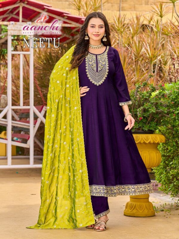 Beautiful Aanchi Neetu Vichitra Shimmer Embroidered Anarkali Kurti With Bottom Dupatta Wholesale 2026