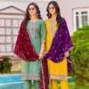 Aanchi Password Vichitra Shimmer Embroidered Kurti WIth Bottom Dupatta Wholesale