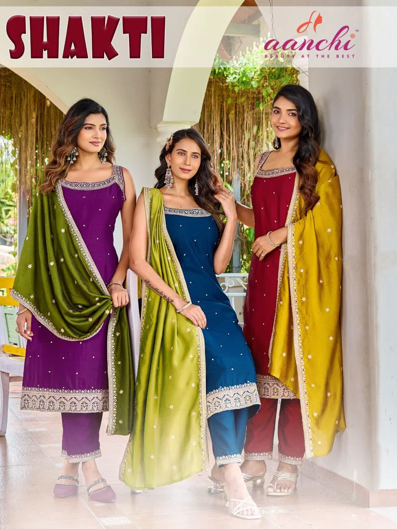 Aanchi Shakti Vichitra Silk Embroidered Kurti With Bottom Dupatta Wholesale
