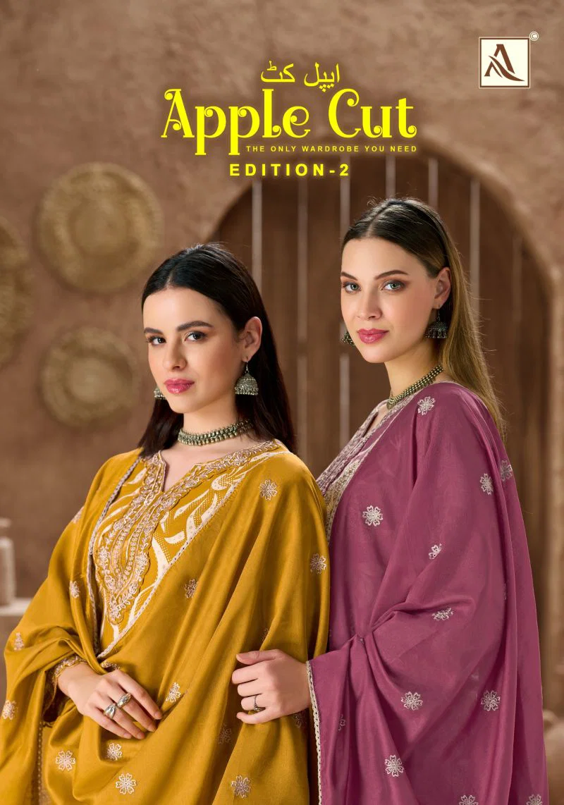 Alok Apple Cut Edition 2 Viscose Rayon Foil Print Embroidered Dress Material Wholesale