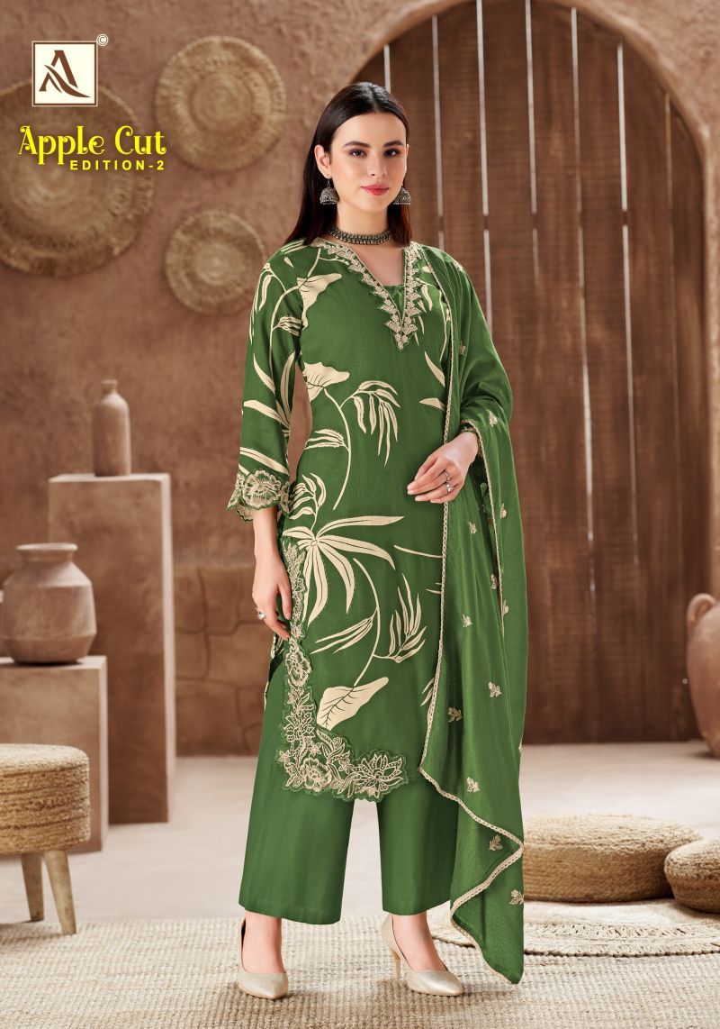 Alok Apple Cut Edition 2 Viscose Rayon Foil Print Embroidered Dress Material Wholesale