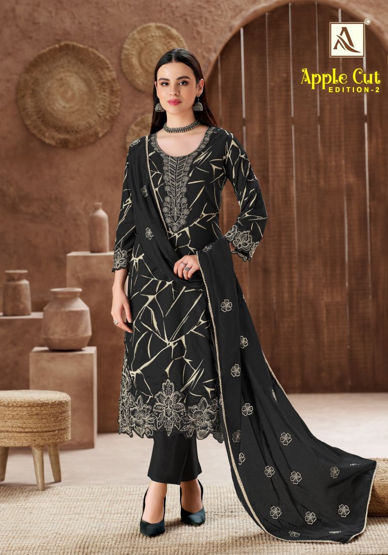 Alok Apple Cut Edition 2 Viscose Rayon Foil Print Embroidered Dress Material Wholesale