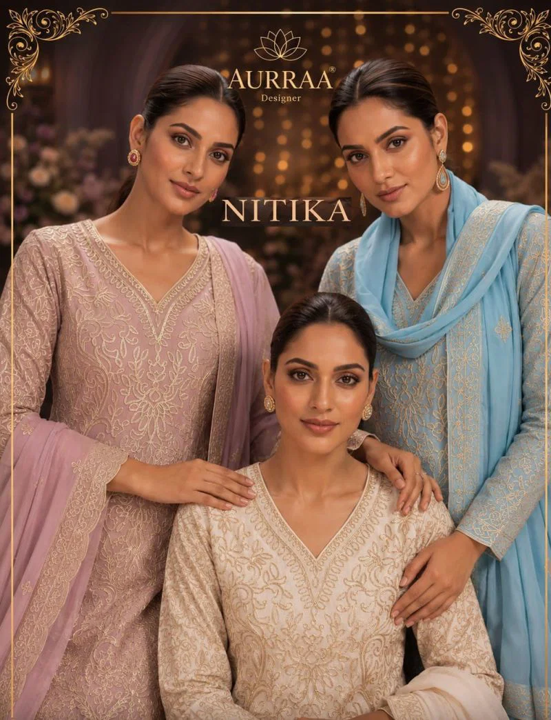 Aurraa Nitika Chinon Ribbon Work Salwar Kameez Collection Wholesale