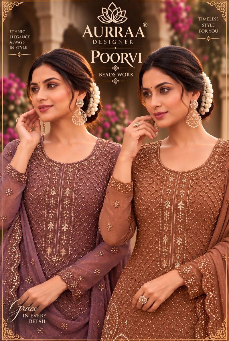 Aurraa Poorvi Nc Moss Beads Work Designer Salwar Kameez Collection Wholesale